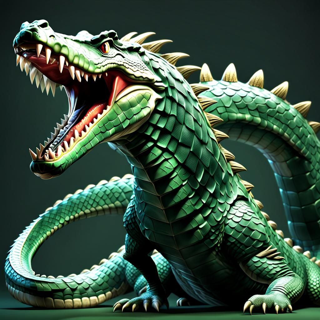 Menacing Serpent-Crocodile Hybrid in Murky Swamp, 3D Render