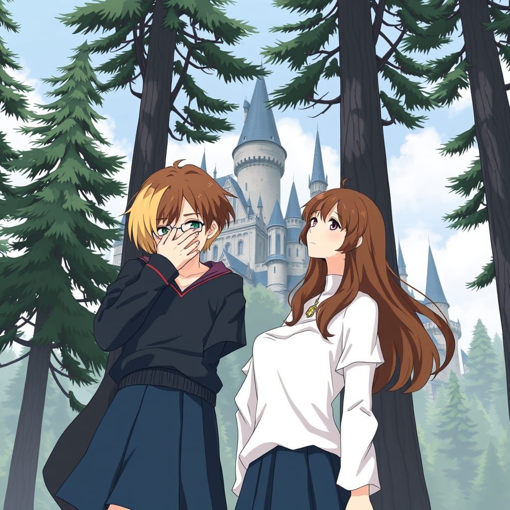Anime Girls at Hogwarts in Shinkai Style