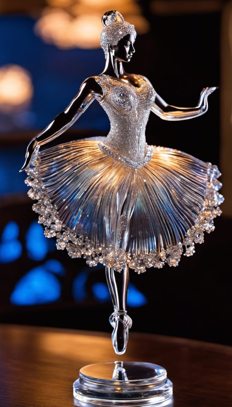 Intricate Glass Ballerina Sculpture with Iridescent Sparkles