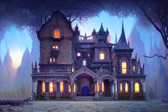 Addams Family House in Mystical Surreal Lighting