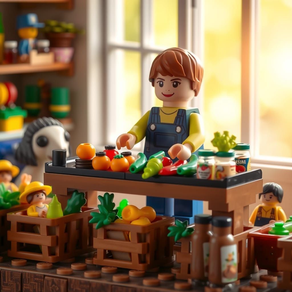 Lego Farmstand Diorama with Child Vendor