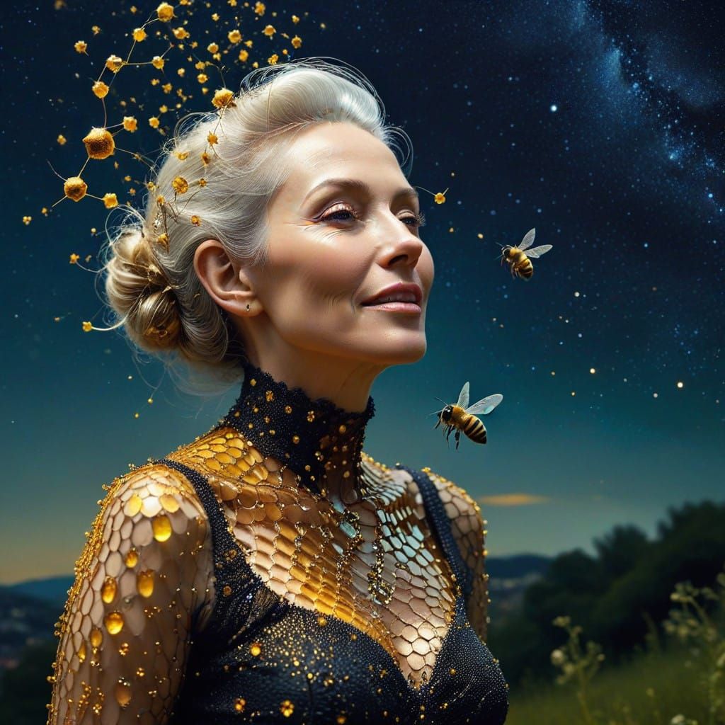 Ethereal Fantasy Portrait of a Joyous Elderly Woman Amidst F...