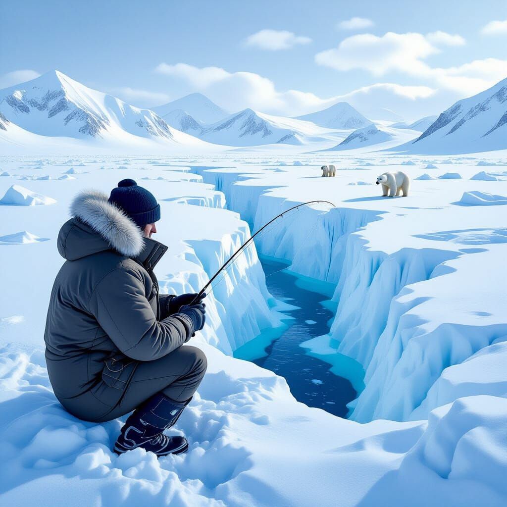 Antarctic Fisherman in Romantic Digital Art Style
