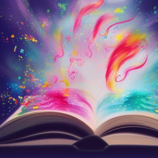 Open Book with Emerging Illustrations in Splash Art