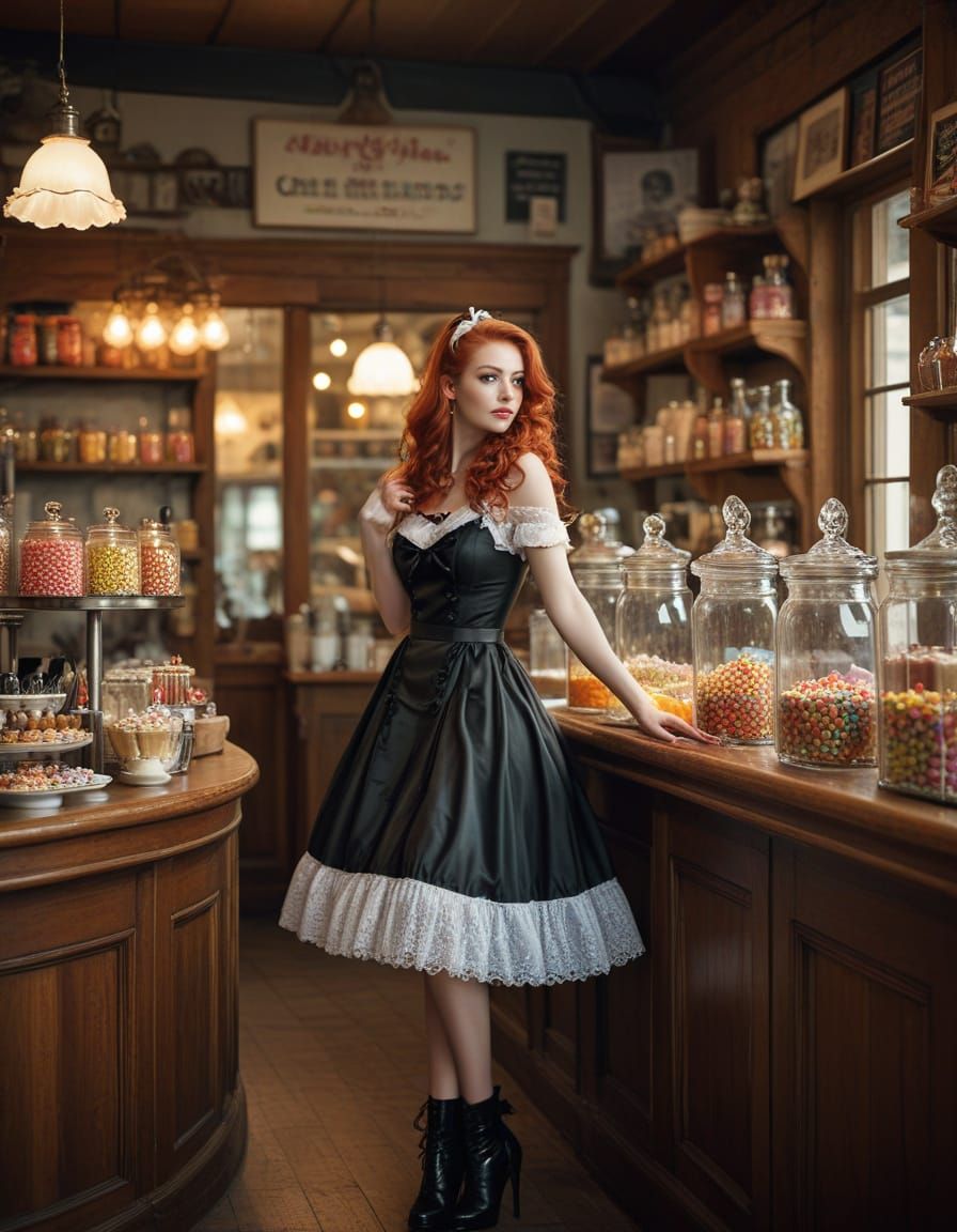 A 25 year old woman with very long, flowing red hair styled ...