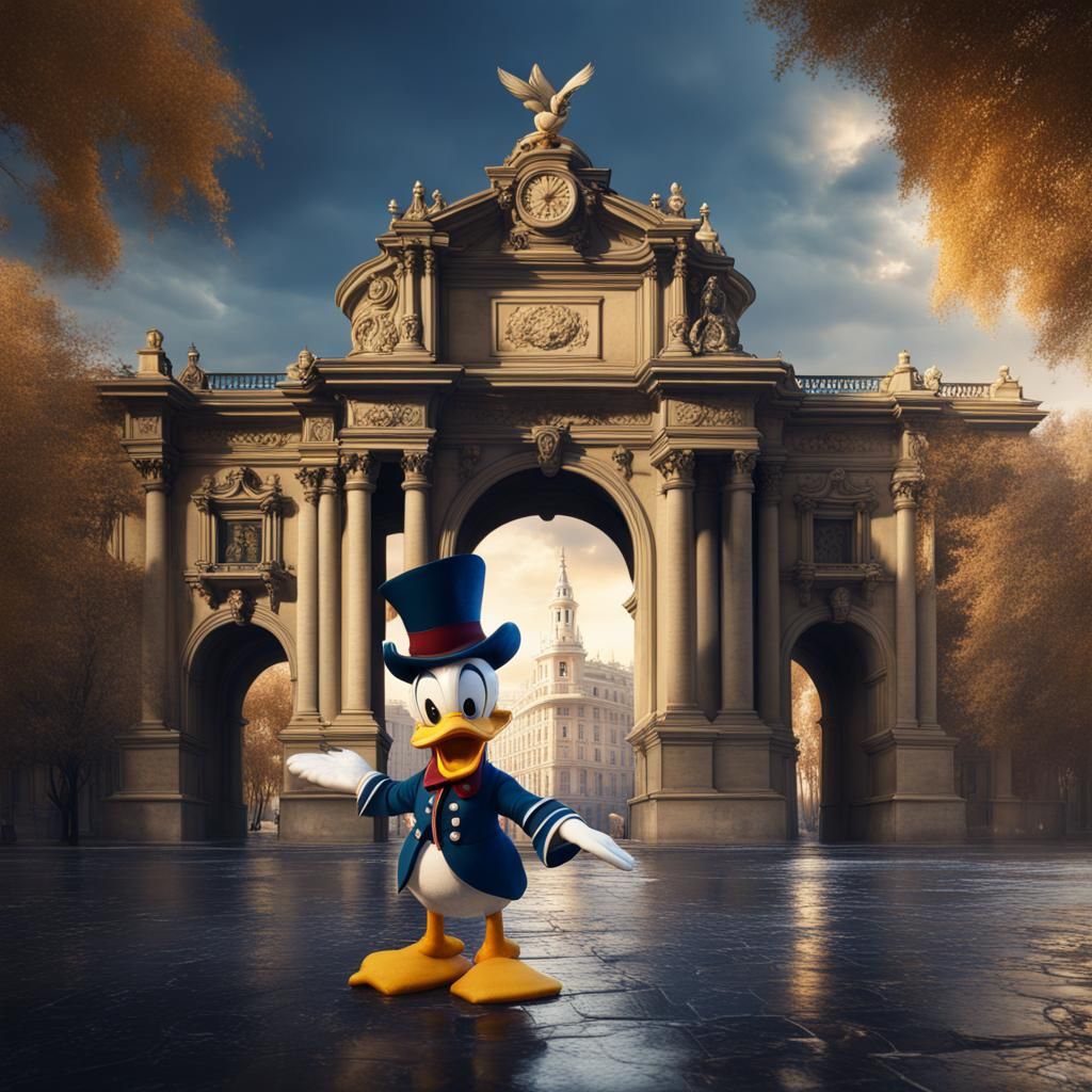 Donald Duck Visits Madrid: Goya-Inspired Painting