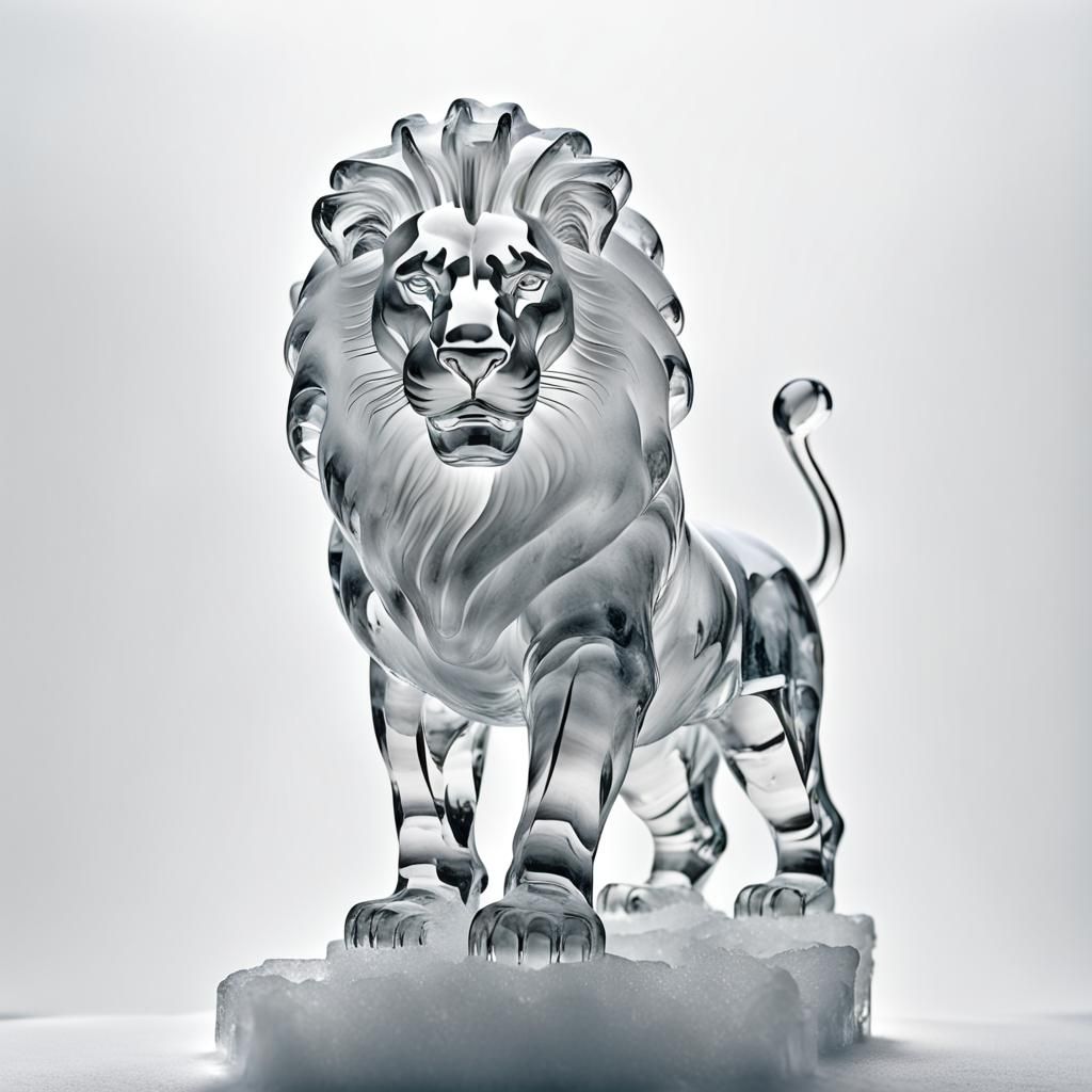 Minimalist Ice Lion Sculpture on White