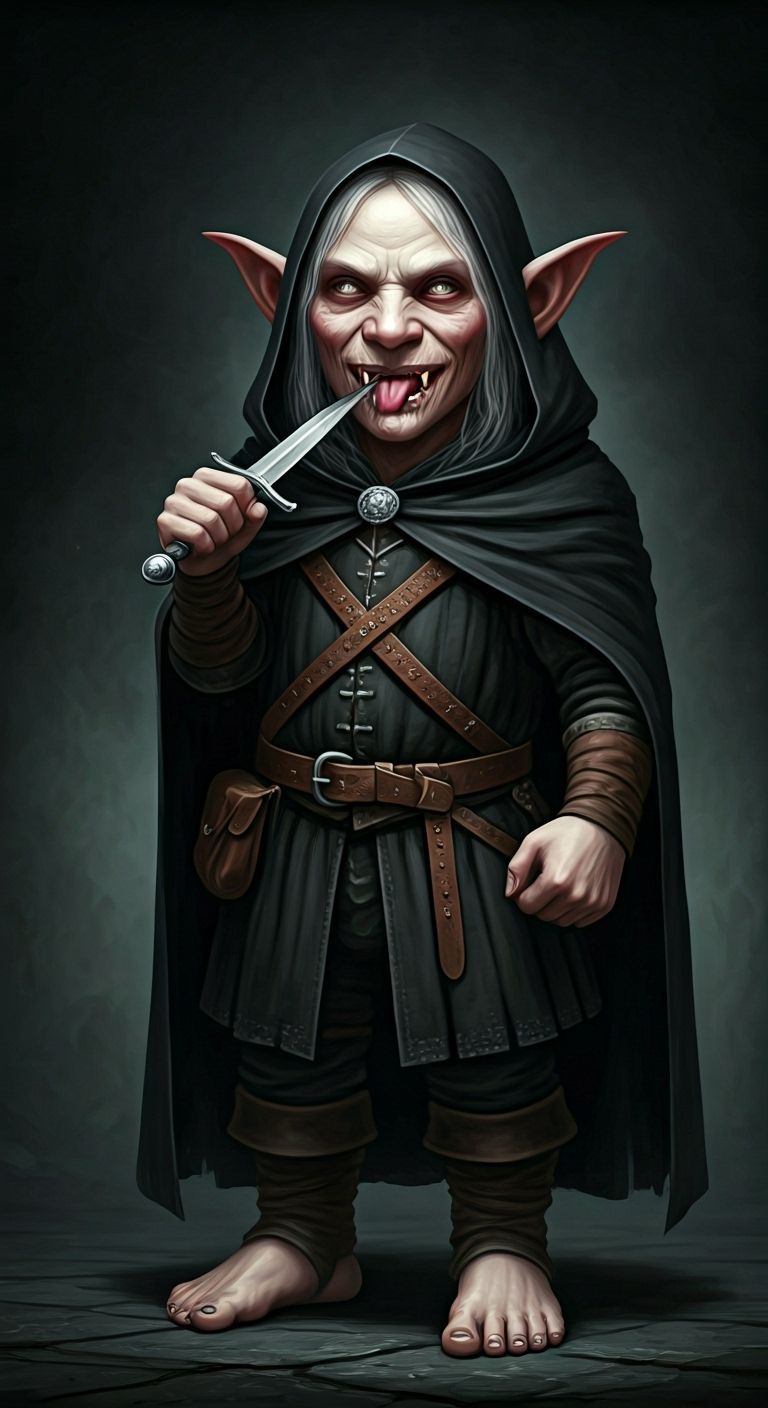 Ominous Halfling Rogue in Medieval Attire