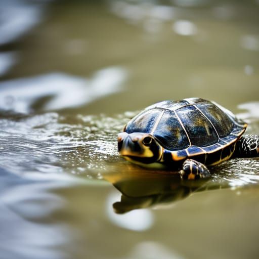 Adorable Baby Turtle Swimming: Professional Photography