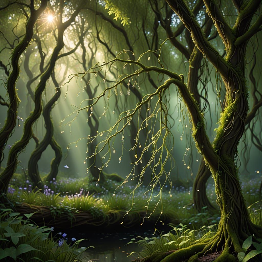 Whispering Willow Tree with Glowing Wisp Blooms