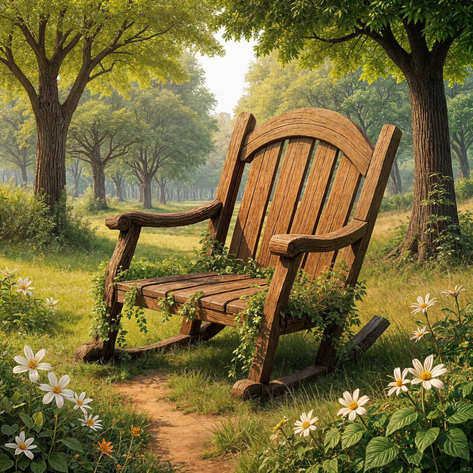 Weathered Rocking Chair in Grassy Yard