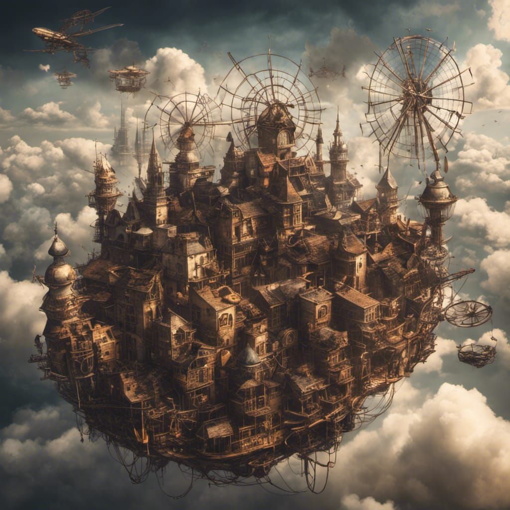 Steampunk City Floating in the Sky
