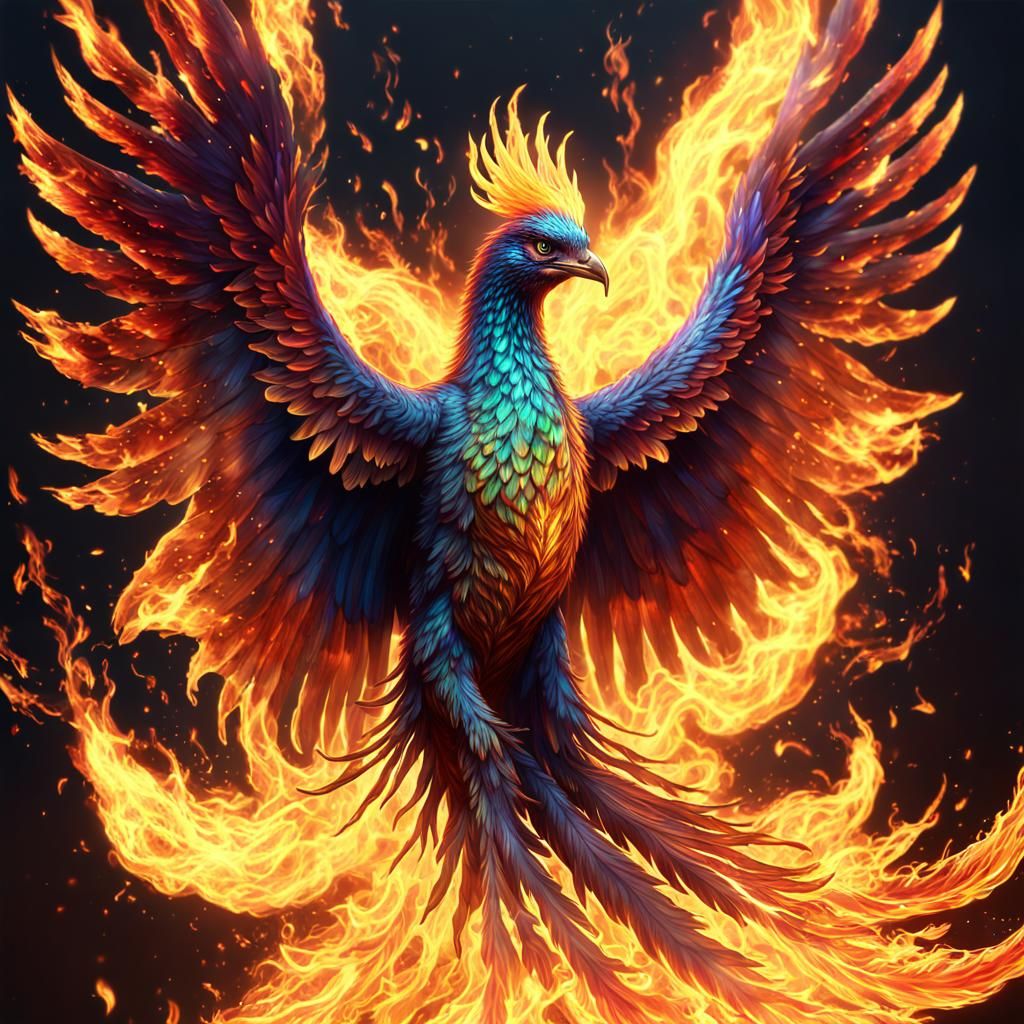 Majestic Phoenix Reborn in Holographic Flames