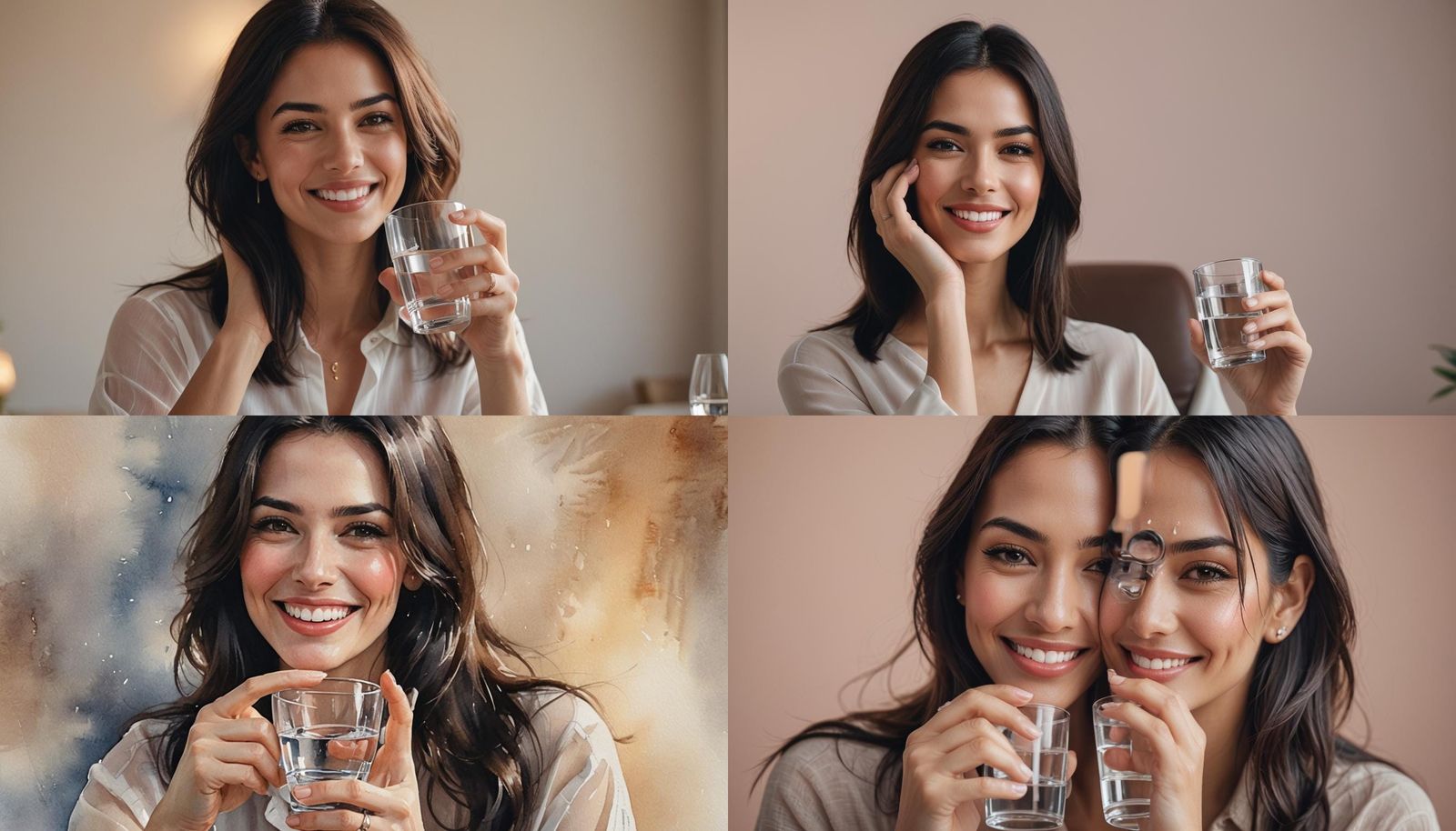 Beautiful Woman Drinking Water, Photorealistic Close-Up