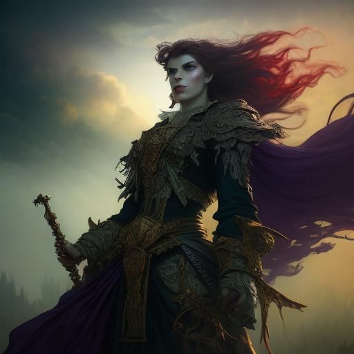 Furious Dark Mage Overlooks Stormy City, Dark Fantasy Art