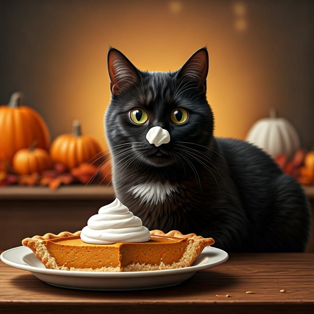 Guilty Black Cat and Thanksgiving Pumpkin Pie