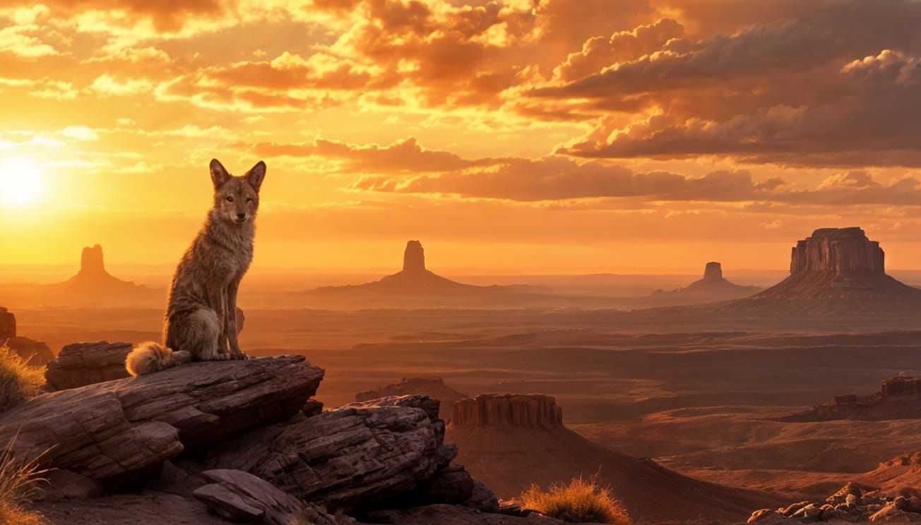Coyote Silhouette at Sunset in Western Landscape