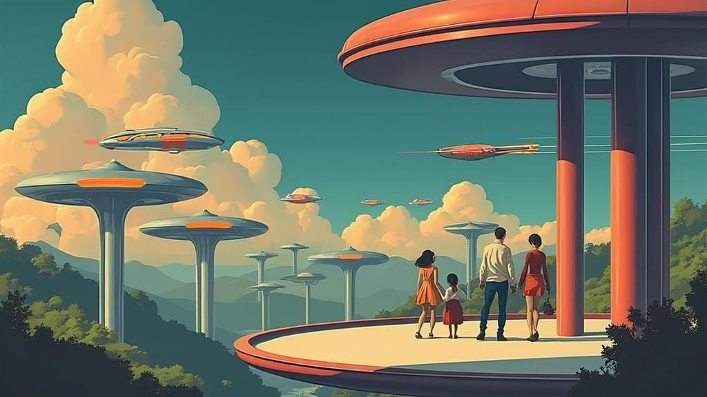 Retro-Futurist Family Soars Above City Towers