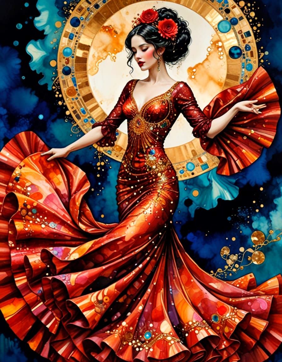 Whimsical Retro Blockbuster Flamenco Dancer in Sparkling Kli...