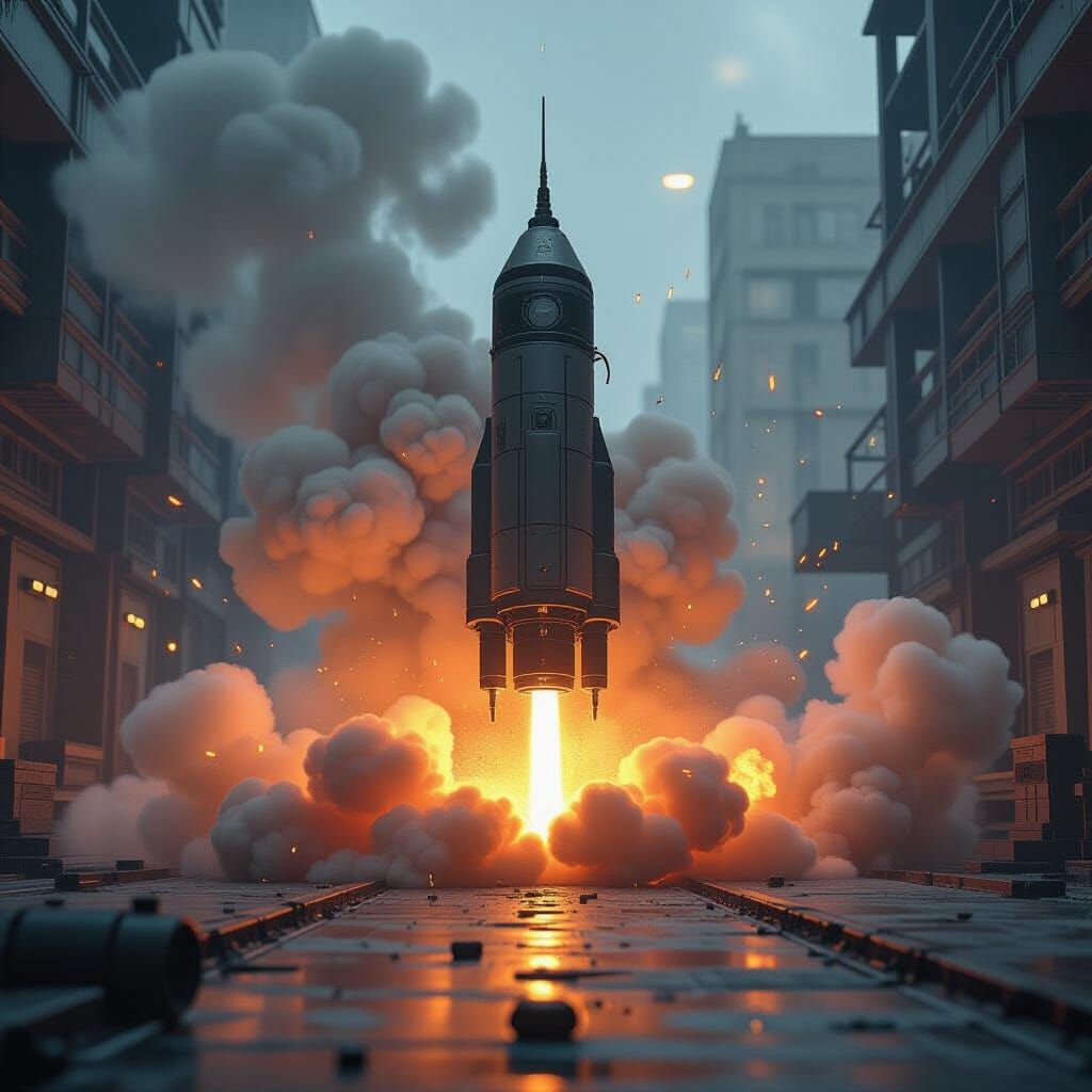 Explosive Detonation Amidst Smoke and Flames in Futuristic S...