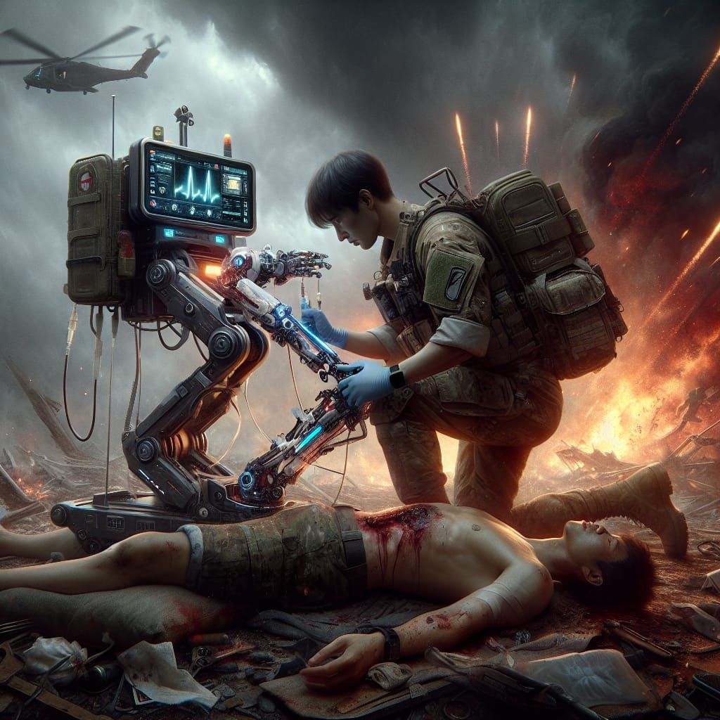 Robotic Med Kit Self-Aid in War Zone, Fantasy Art