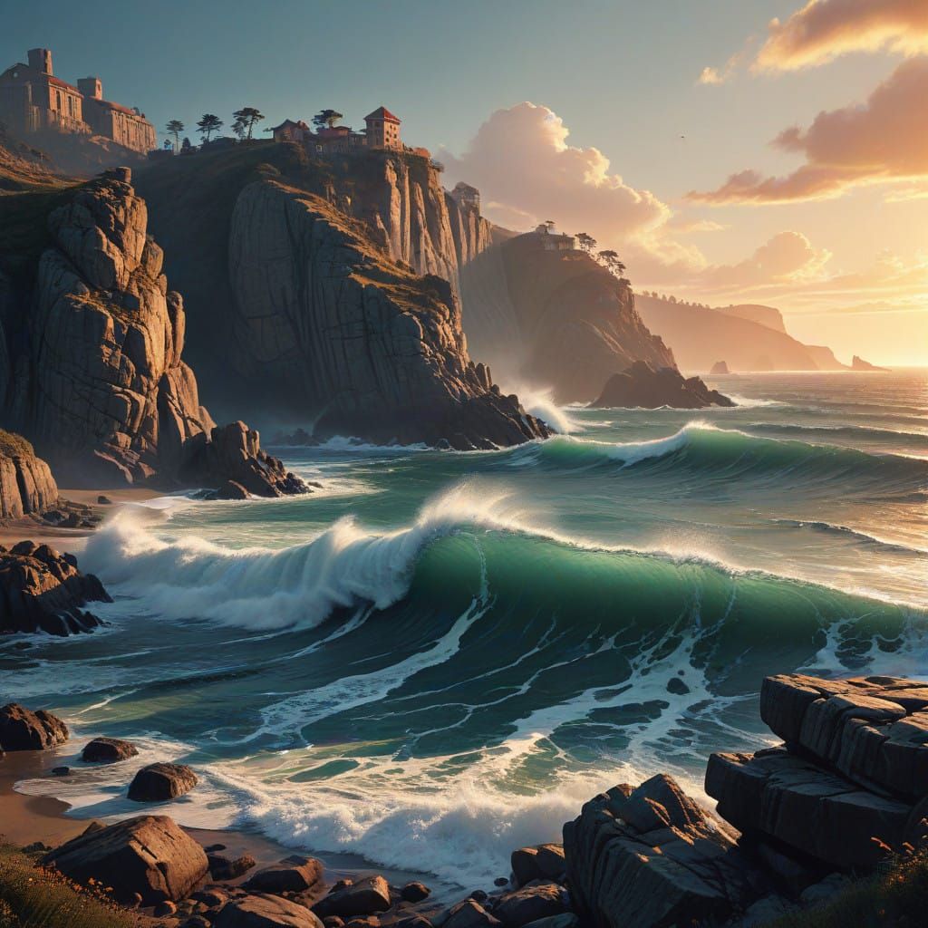 Breathtaking Rocky Coastline with Majestic Waves