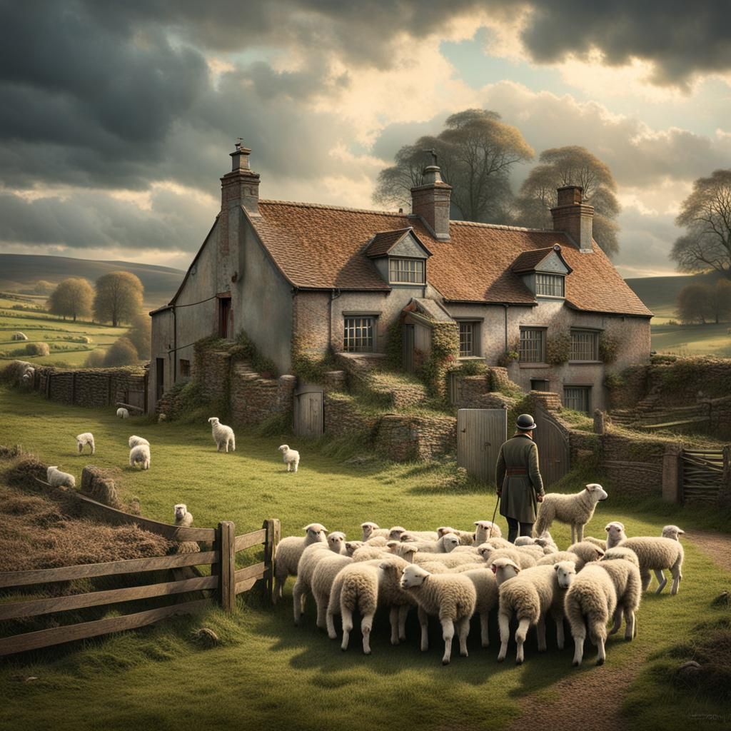 1920s Lamb Farm in English Countryside