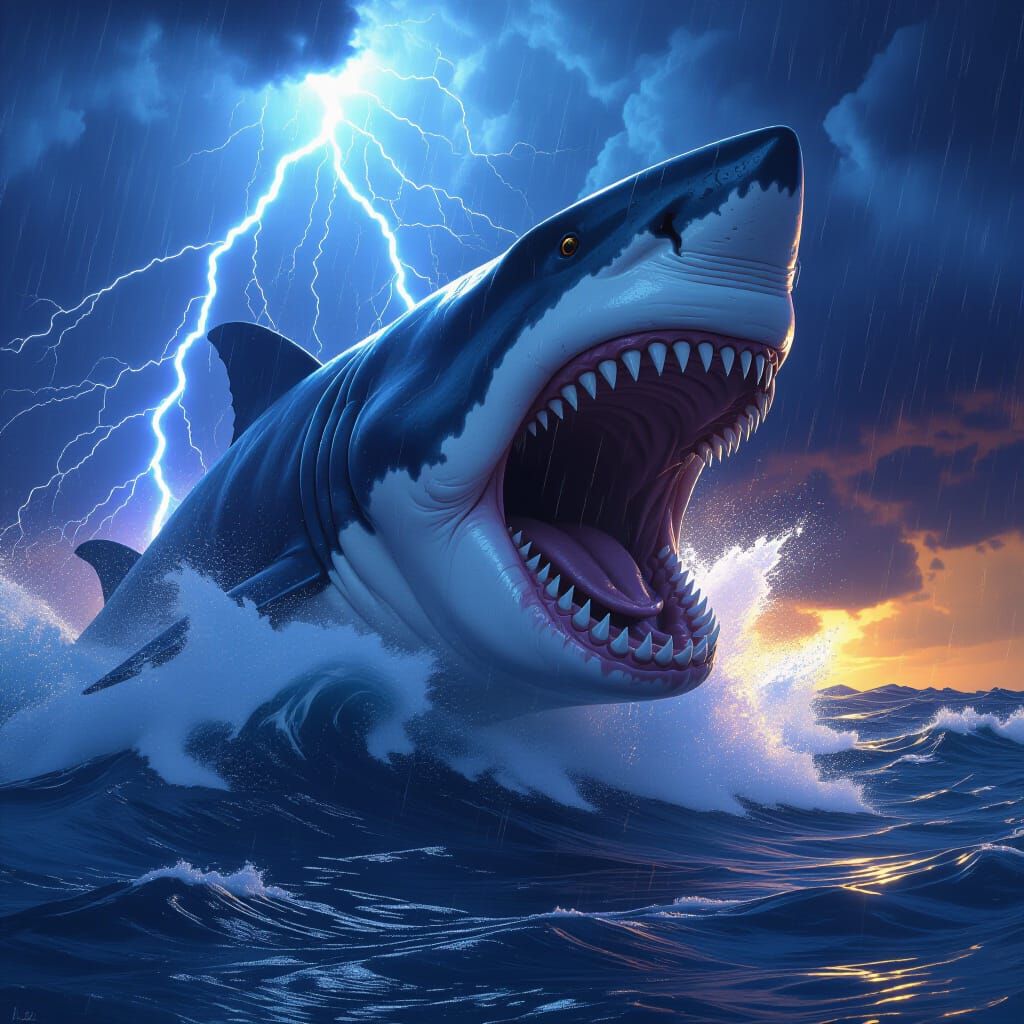 Megalodon Emerges from Stormy Seas: Cinematic Horror