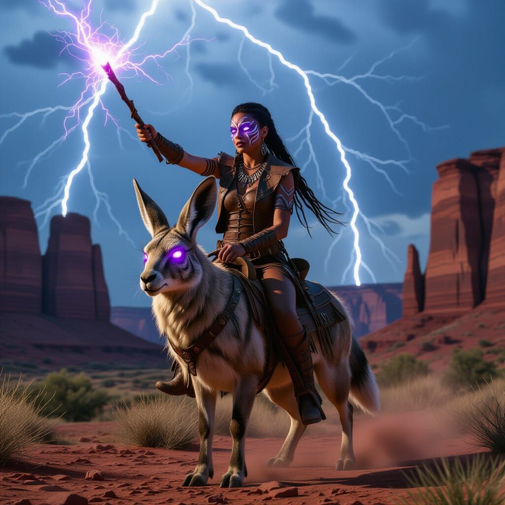 Fantasy Wild West Character with Magic Wand in Alien Landsca...