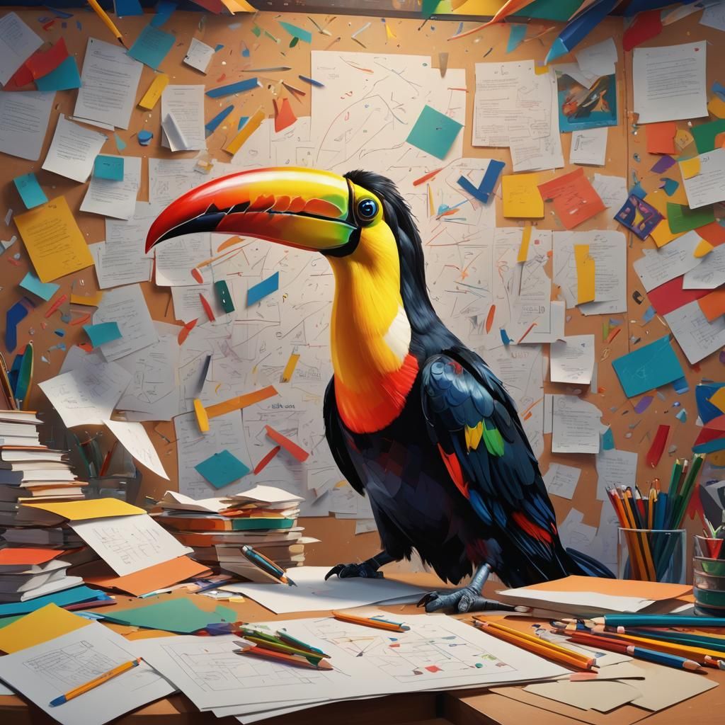 Colorful Toucan Studies Math: Hyperrealistic Concept Art