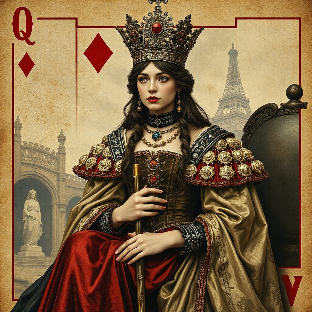 Steampunk Queen of Fantasy in a Hyperreal Deck of Cards