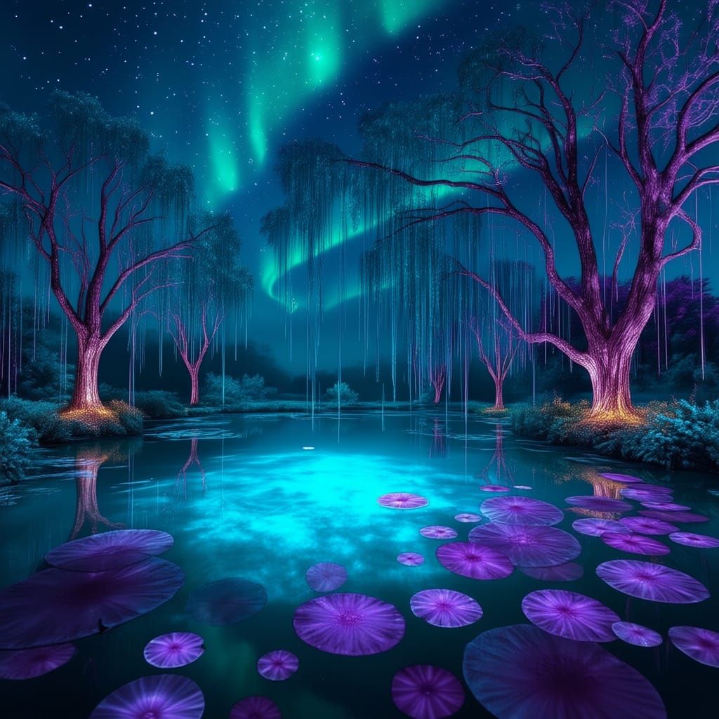 Enchanting Bioluminescent Forest at Night
