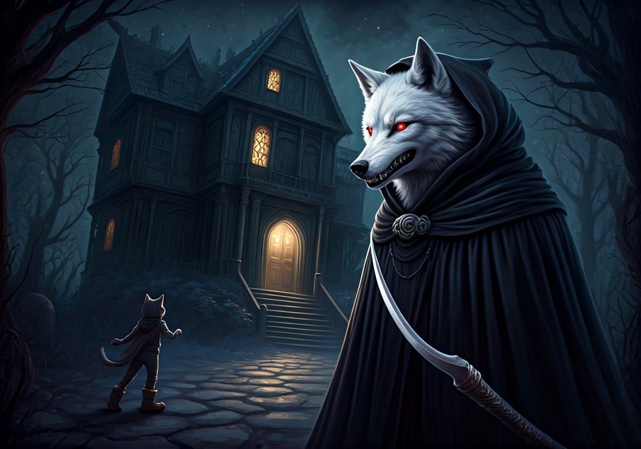 Death as Anthropomorphic Wolf in Dark Fantasy Style