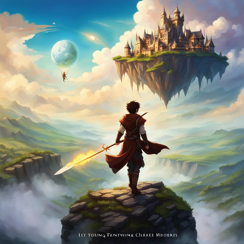 Fantasy Book Cover: Air Wizard's Floating Adventure