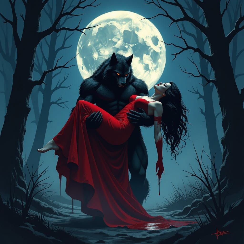 Werewolf's Lament: A Dark Fantasy Illustration
