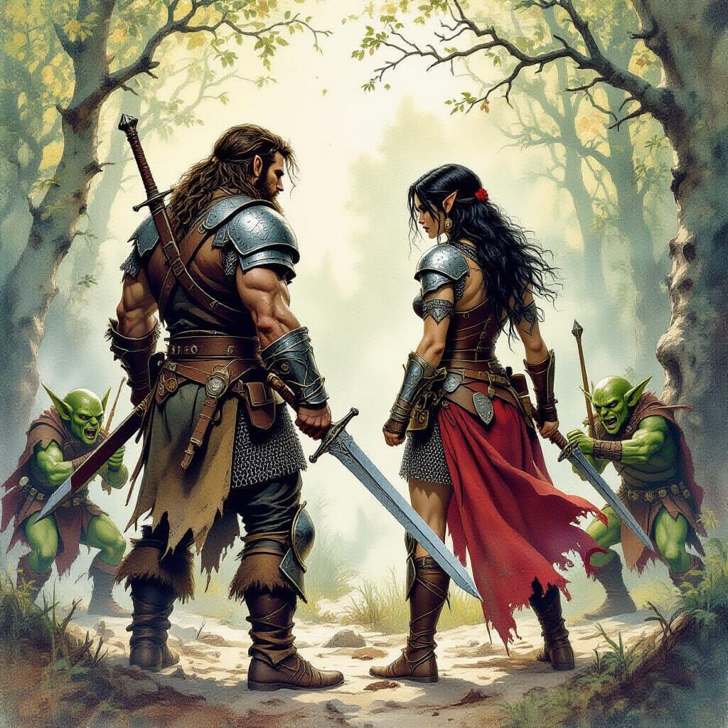 Barbarians Battle Goblins in Lovecraftian Horror Style