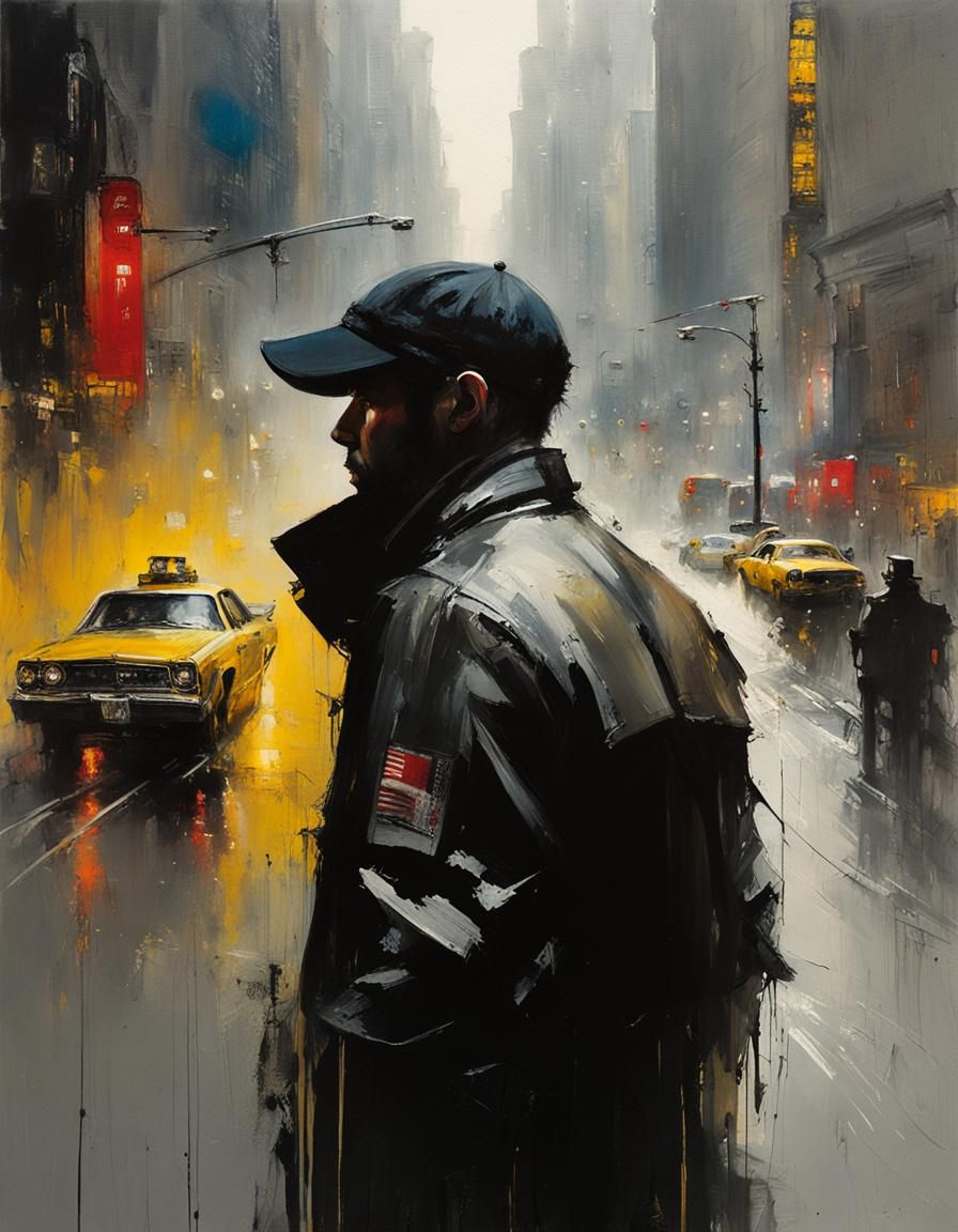 Sinister Bum in New York City: Oil Painting