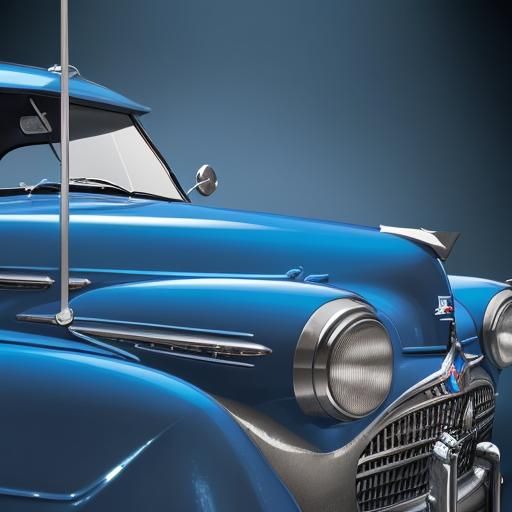 1950 Blue Cadillac in Hyperrealistic Splash Art