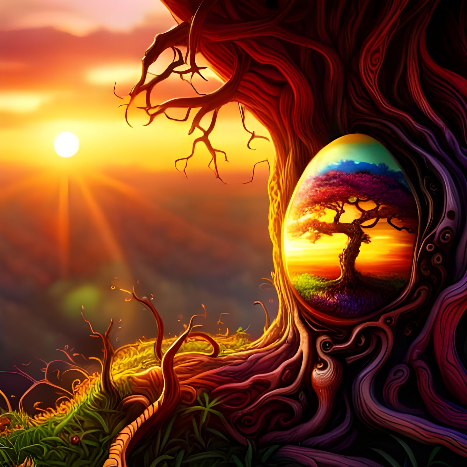 Ornate Easter Egg at Sunset, Hyperdetailed Art