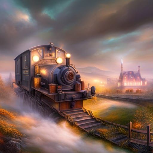 Ethereal Car in Misty Landscape, Hyperdetailed