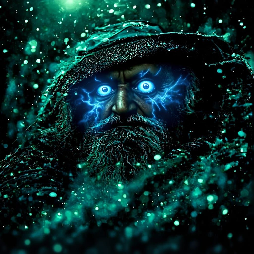 Wizard with Alcohol Eyes and Blue Energy
