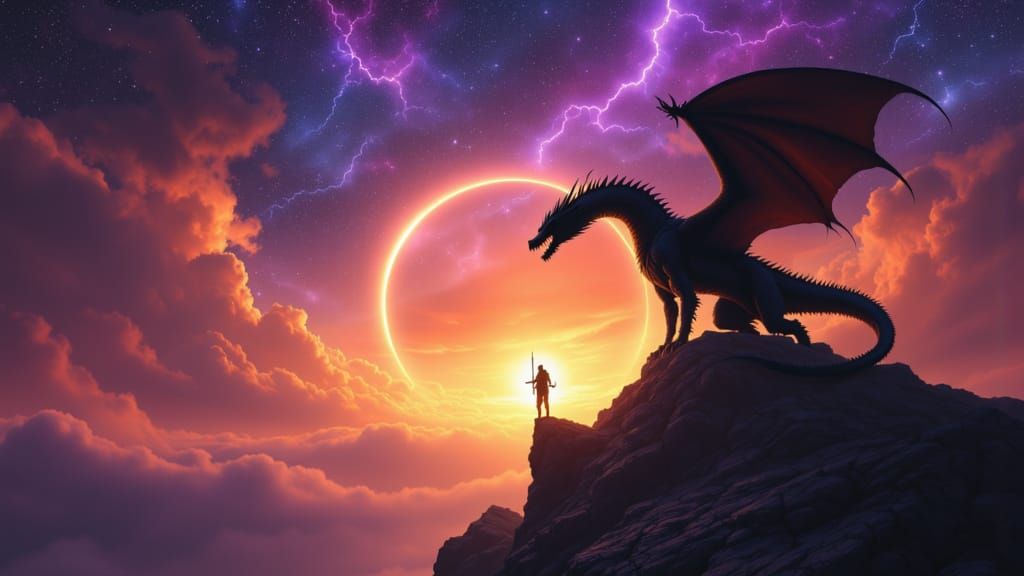 Epic Dragon Confrontation Under Supernatural Eclipse