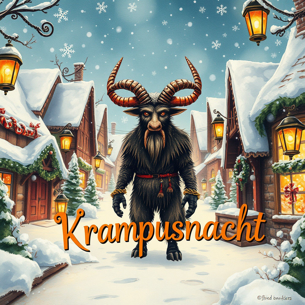 Festive Krampusnacht in Winter Wonderland Watercolor
