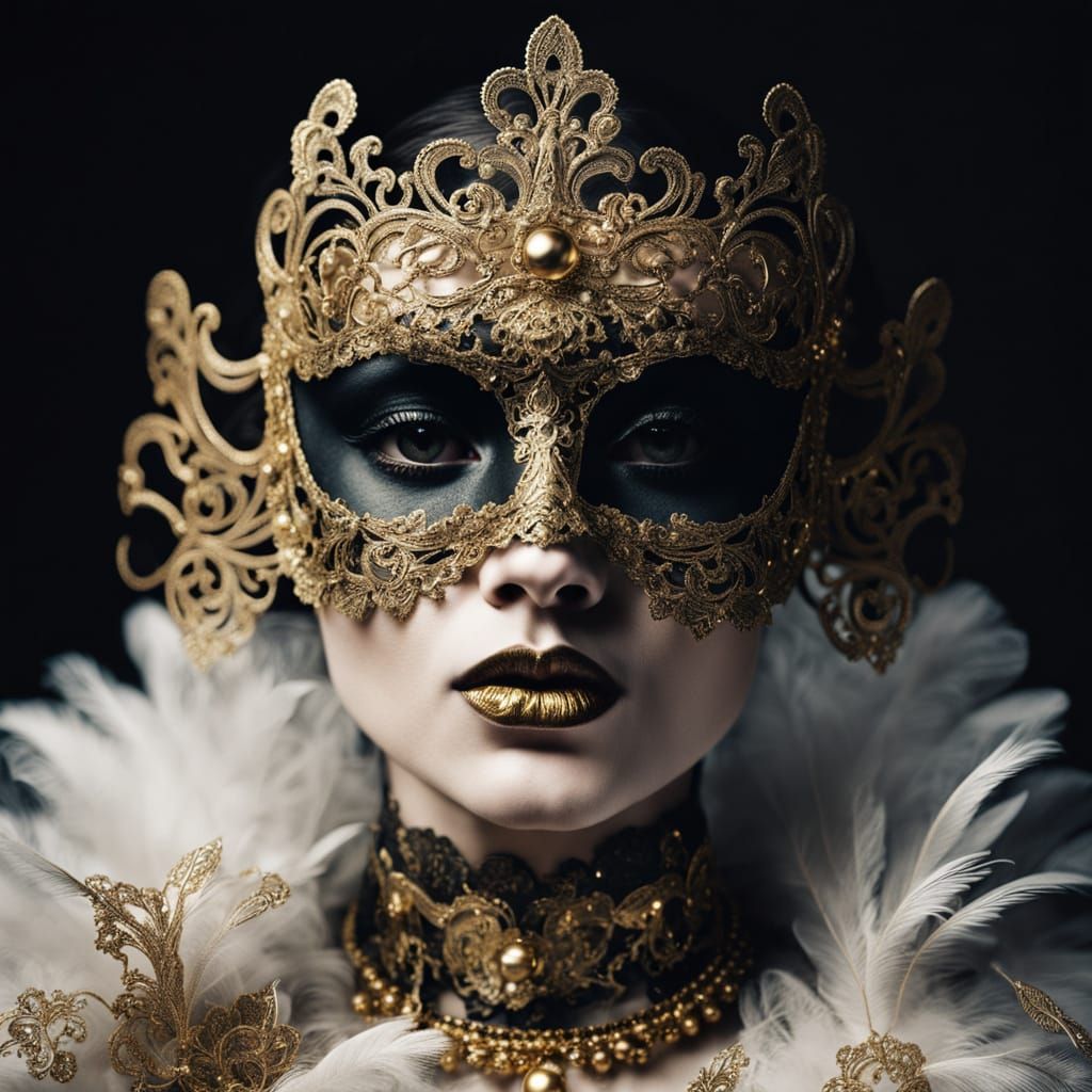 Ethereal Masquerade Ball Portrait in Ultra-Realistic Retro F...