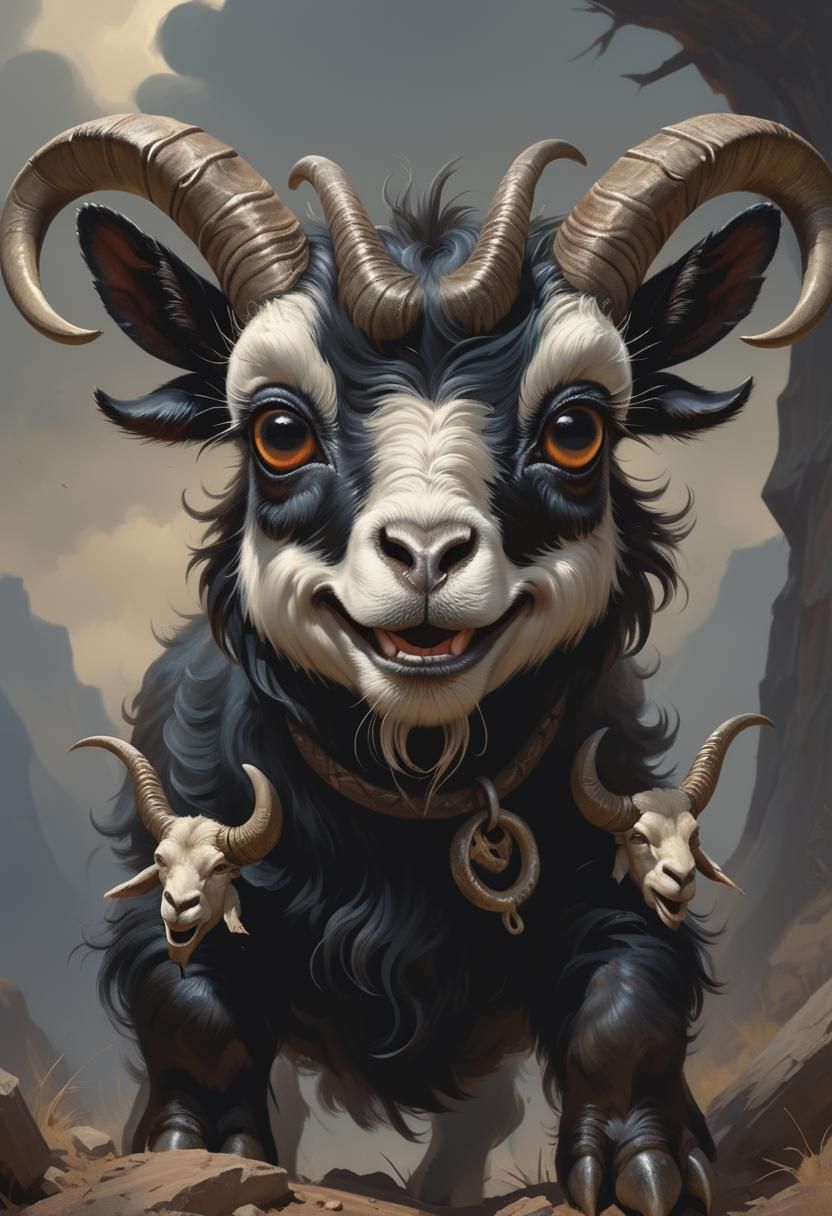 Adorable Baby Goat with Large Horns