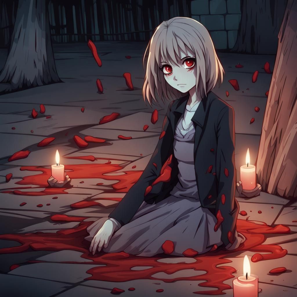 Gruesome Anime Murder Scene with Shadowy Figure