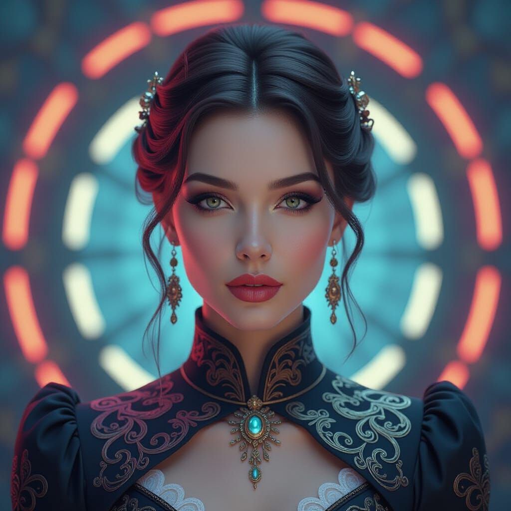 Woman's Portrait in Detailed Clothing, Triadic Colors