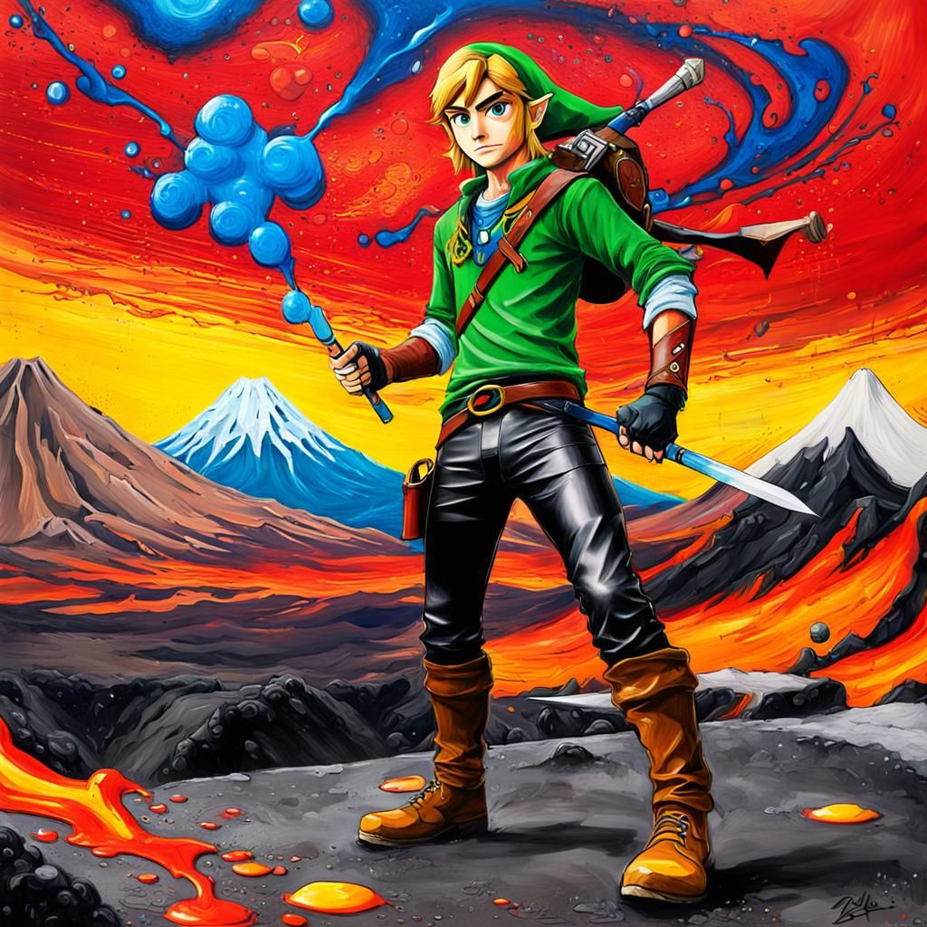 Link on a Volcano in Graffiti Art Style