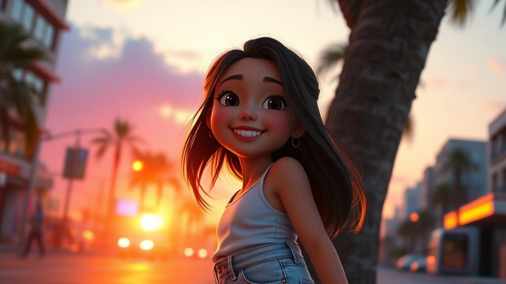 Modern Girl Basks in Warm Sunset Light