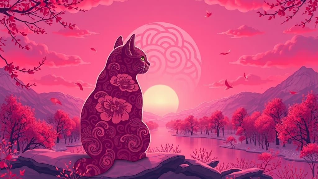 Paisley Cat Watches Pink and Purple Sunset